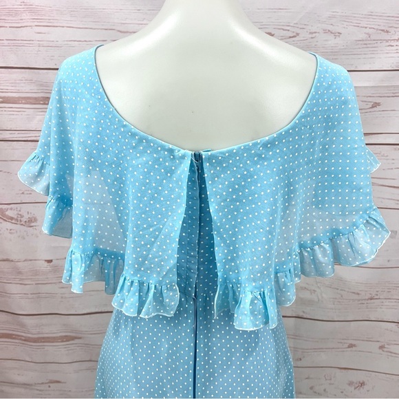 Vintage 60’s Mid Century House of Bianchi Polka Dot Ruffle Cape Maxi Dress - Picture 5 of 11